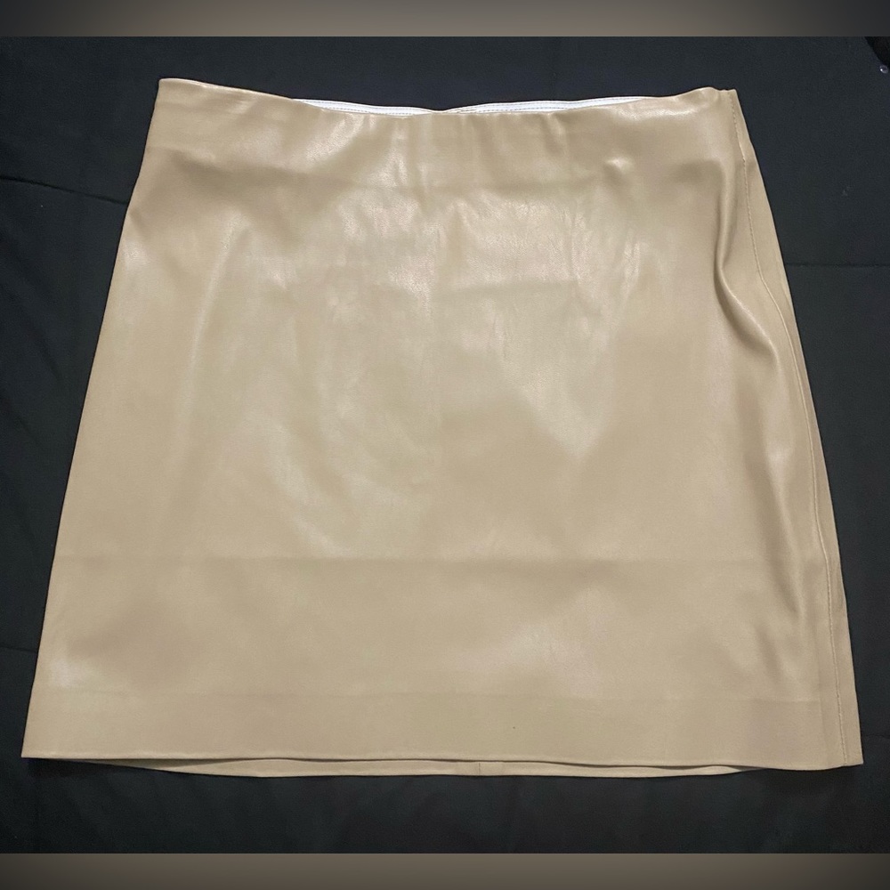 Beige Leather mini high waisted skirt